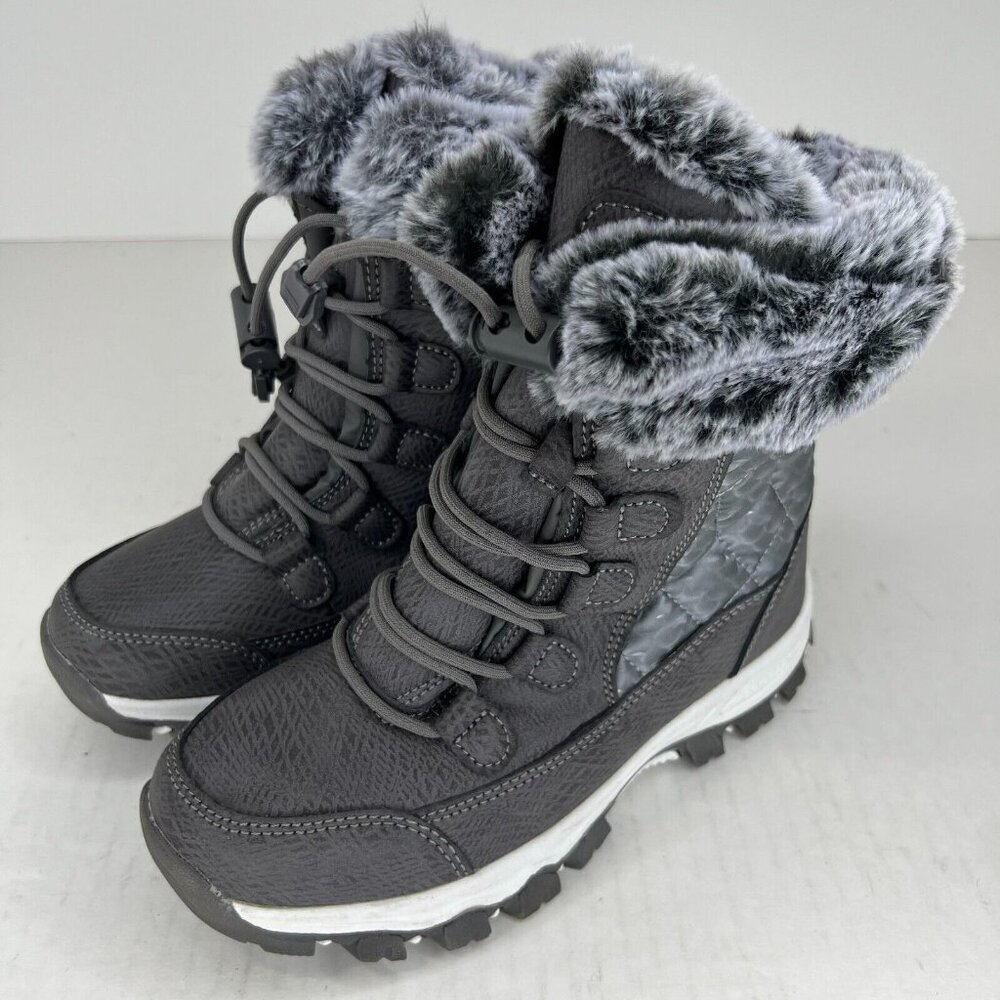 Hobibear Womens AW7772 Gray Anti-Slip Waterproof Fur Lined Size 35 Snow Boots